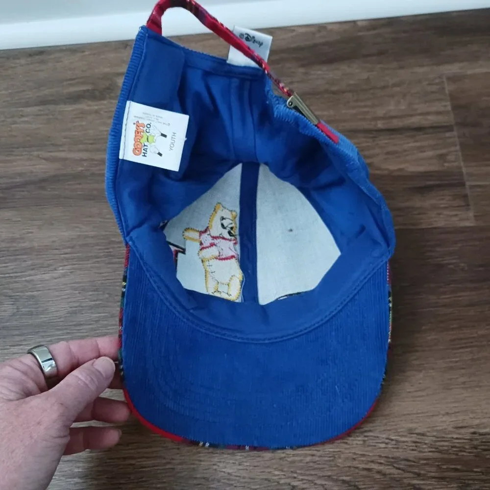 Vintage‎ Youth Winnie Pooh Embroidered Strapback Corduroy Plaid Cap Hat